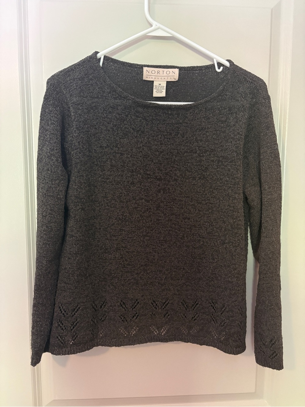 Norton McNaughton Dark Green Openwork-Hem Crewneck Sweater